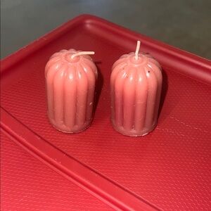 Vintage Set of Two Elegant Dark Pink Small Pillar Candles